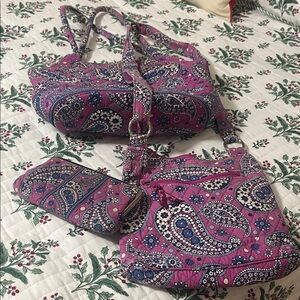 Vera Bradley Pink and Purple Paisley Hobo Bag Set